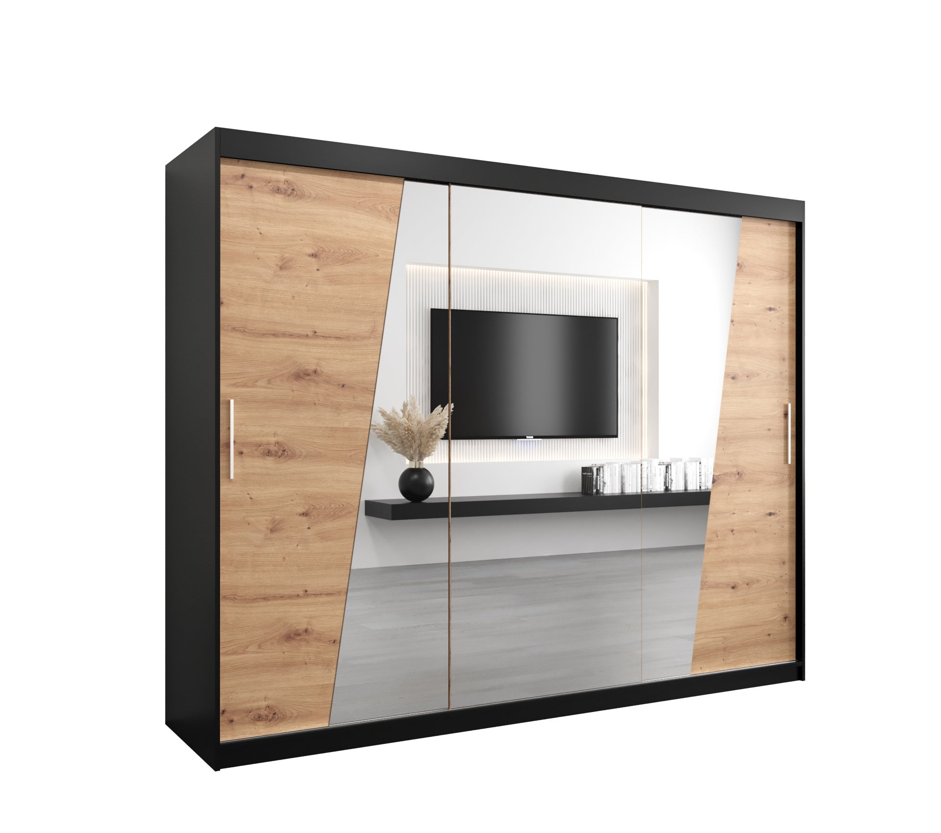 Szafa przesuwna garderoba RHOMB 250 x 62 x 200 cm Czarny + Artisan - Abiks Meble