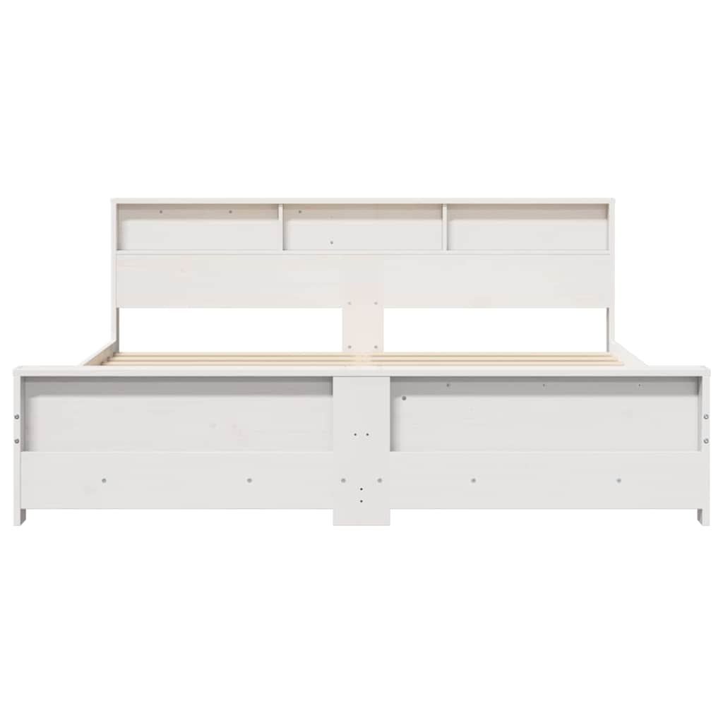Cadre de lit avec étagère, en pin massif, blanc, pour la chambre, 200 × 200 cm - 5