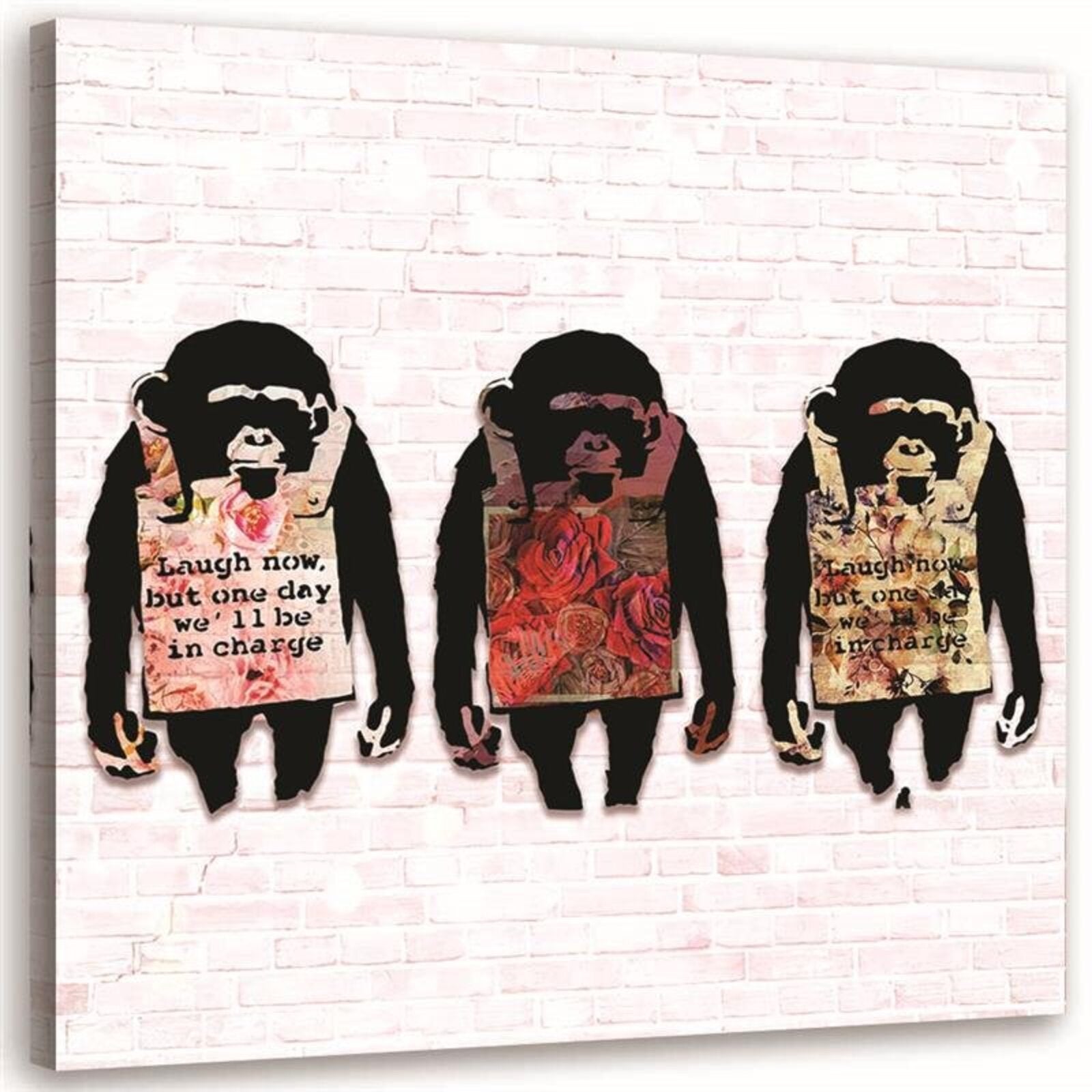 Obraz na płótnie, Banksy 3 małpy 60x60