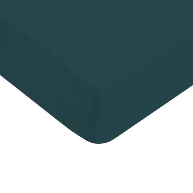 Drap housse uni en coton 57 fils pétrole 180x200cm