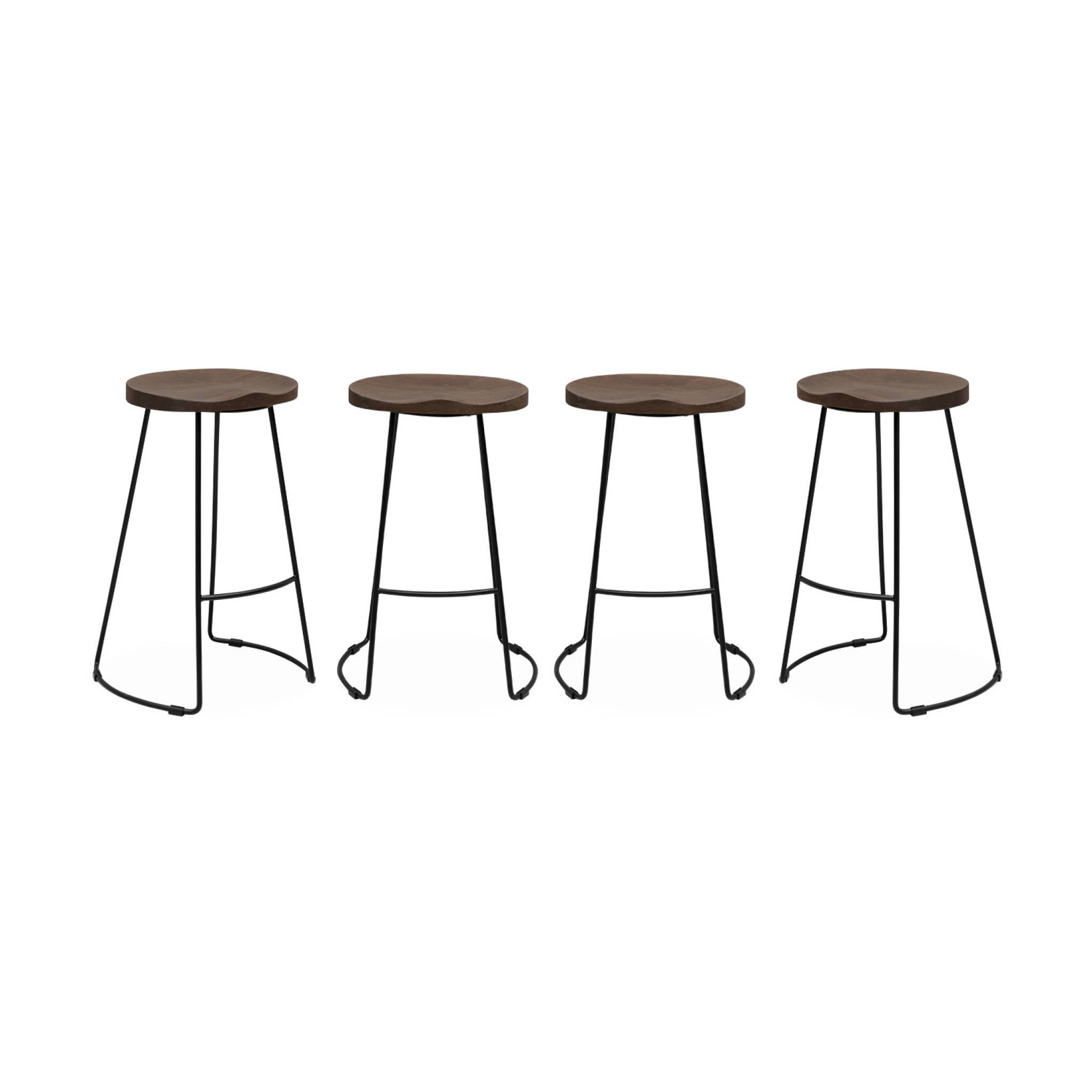 Lot de 4 tabourets de bars bois de manguier teinté noyer et acier. avec ...