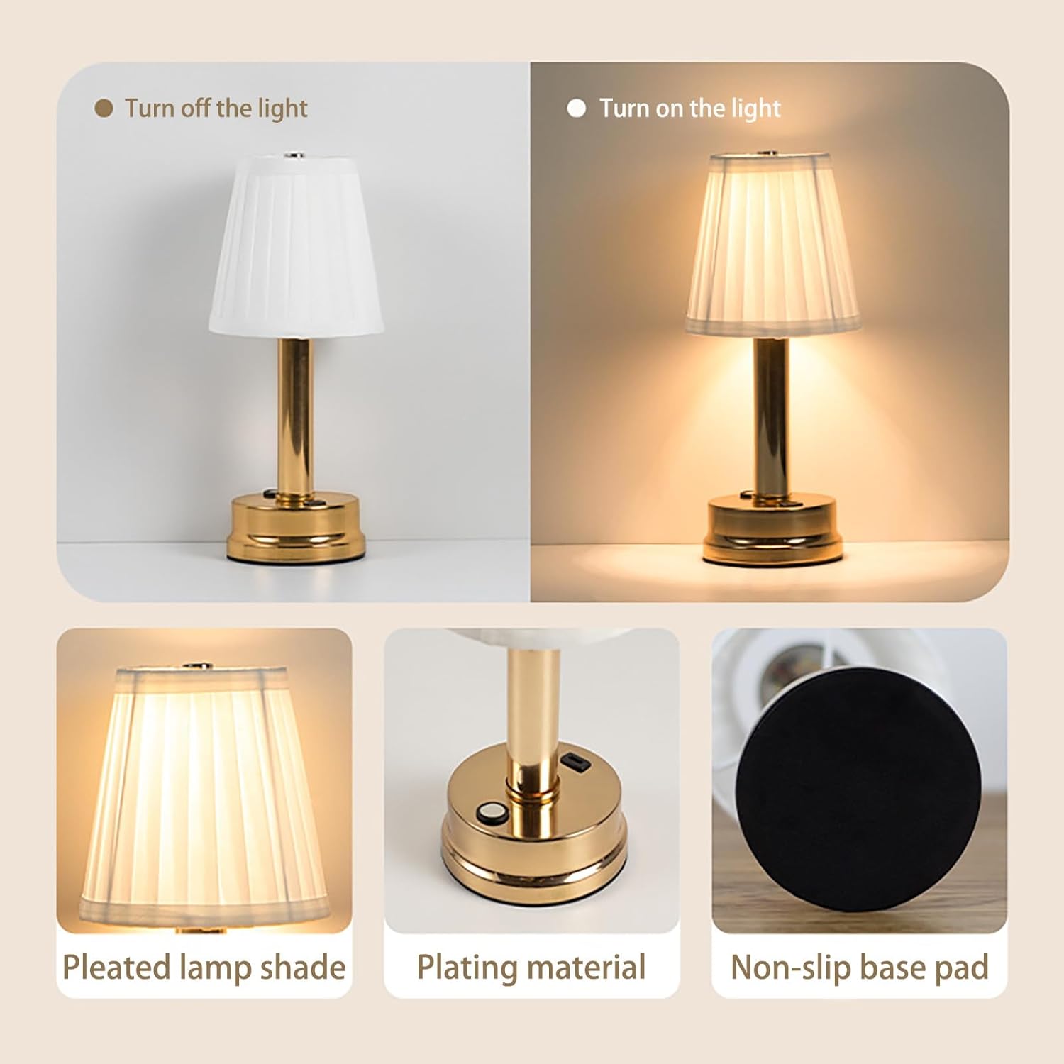 Lámpara De Mesa Suright Recargable - 3 Colores De Luz, Brillo Ajustable, IP54, Perfecta Para Terraza O Dormitorio