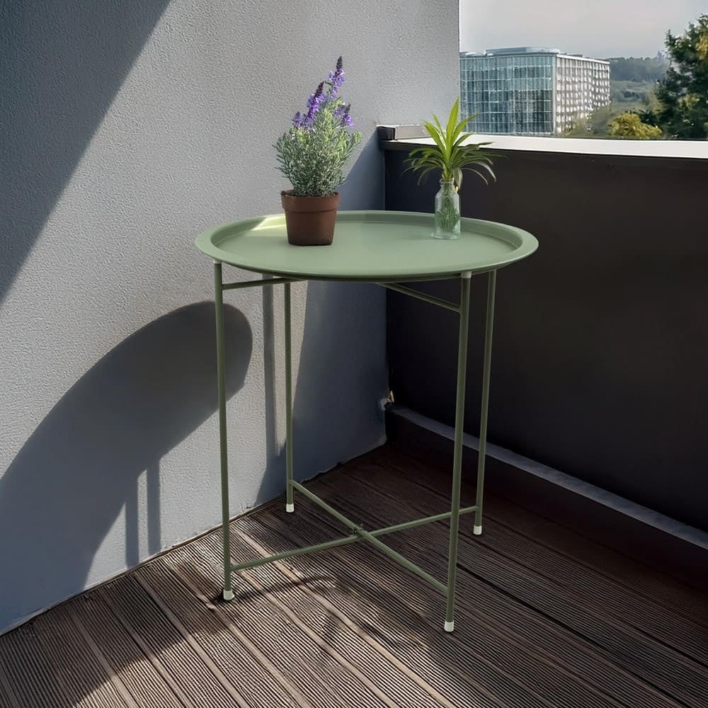 Table d'appoint ronde pliante en métal Ø 41,5 x H.45 cm - pratique, légère, compacte et design. Parfaite pour salon, balcon, jardin ou patio - 2