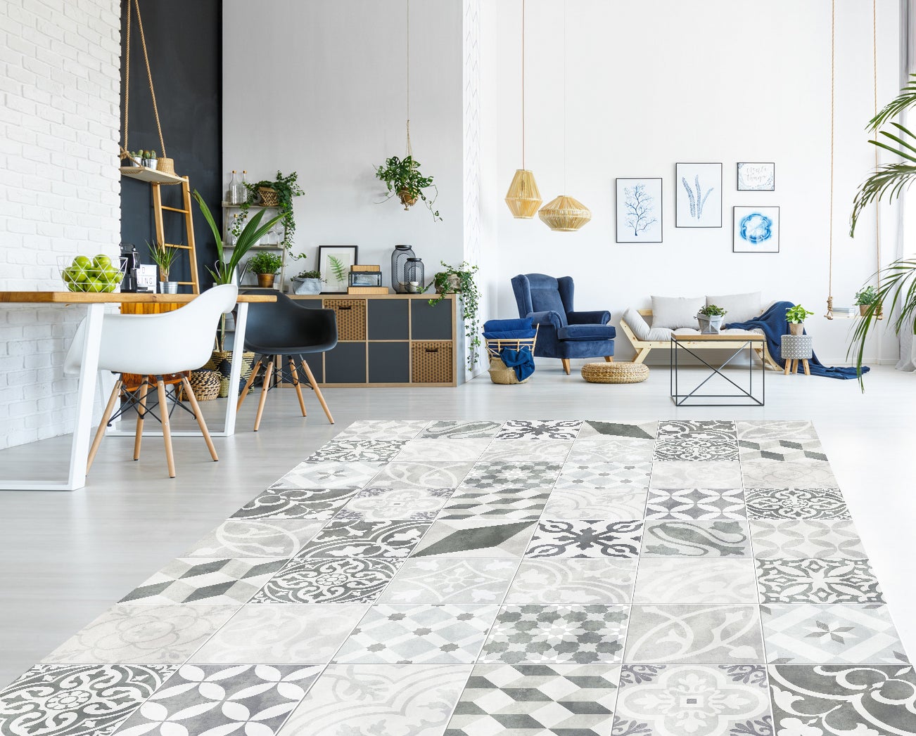 Alfombra de vinilo trujillo 4 133x200 cm - pvc antideslizante, vinilica para cocina o salón, lavable, estilo hidraúlico