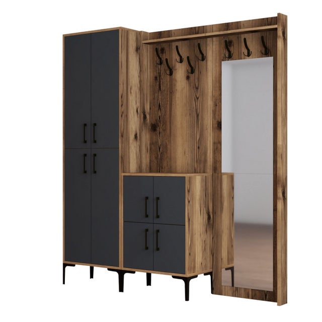 DFLY Perchero Pared de Madera con Estante, Colgador Perchas rústico Natural Moderno y Decorativo con Ganchos de Metal, Adecuado para Entrada baño Sala habitación Cocina,Woodcolor,6hooks