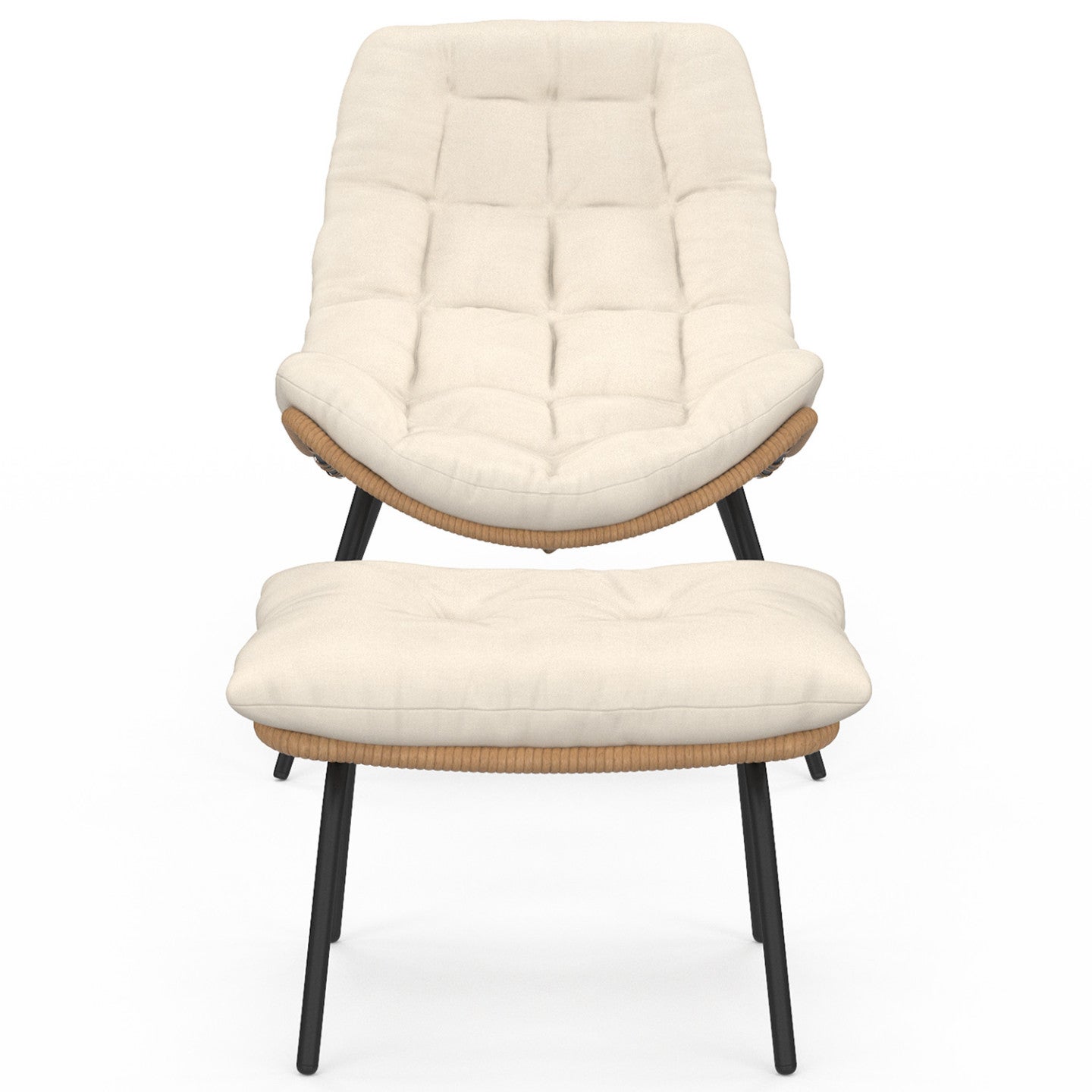 Lot de 2 fauteuils de jardin relax LOA effet rotin avec coussins écrus et repose-pieds - 3