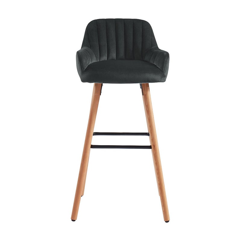 Stołek barowy ELEANA - Welur i metal imitujący drewno- Kolor czarny