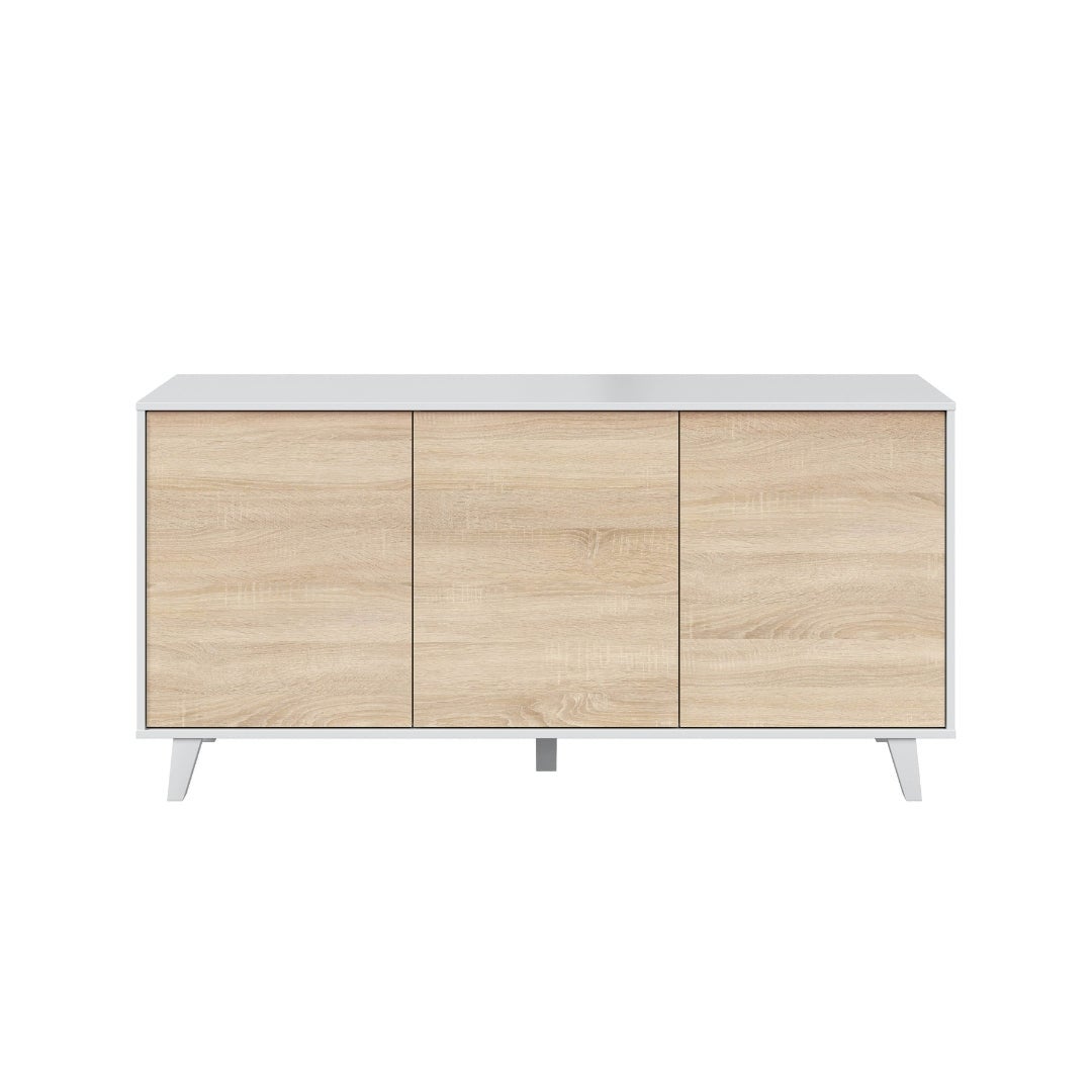 Aparador escandinavo ABBY com 3 portas, 154 cm de largura - Branco/Madeira - 2