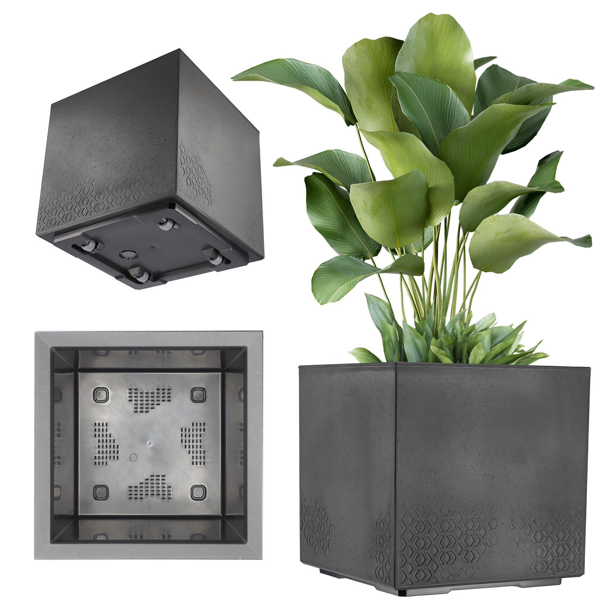 Maceta Plástico Reciclado 39x39 Macetero Cuadrado KADAX 39x39 Cm Con Ruedas - Plástico Reciclado, Aspecto Madera, Tapón Drenaje, Color Marrón Oscuro Jardineras Con Ruedas