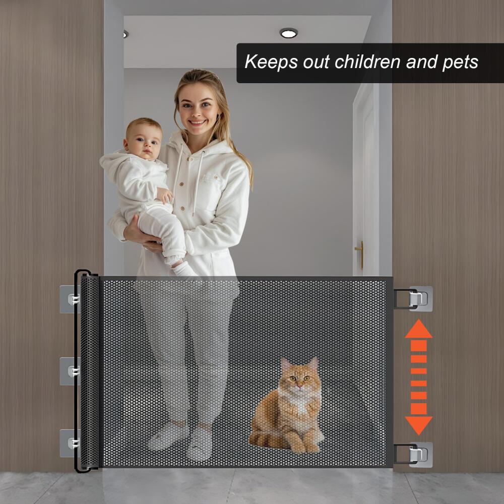 (110 x 78 cm) Barrera de seguridad retráctil y extensible para bebés, niños y perros - Protección para escaleras, pasillos, uso interior y exterior - 4