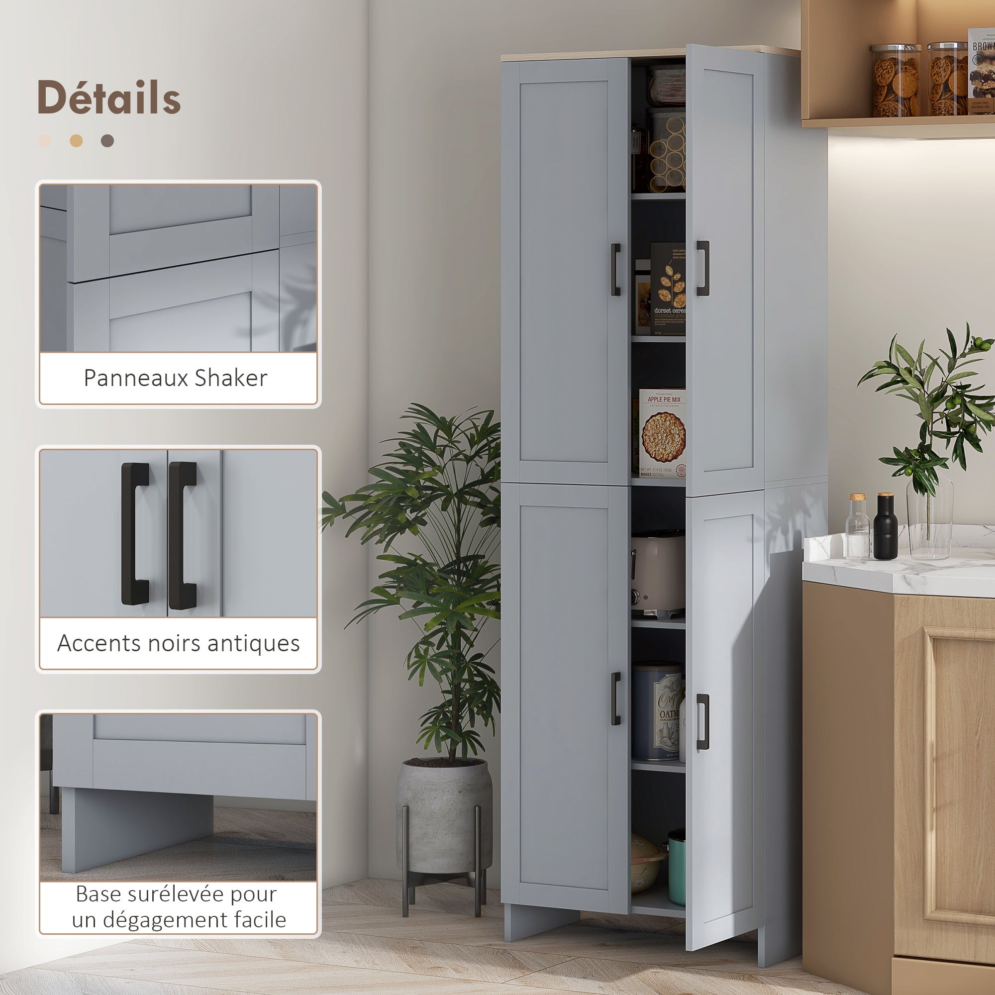 Vaisselier aggloméré 4 portes gris HOMCOM - 7