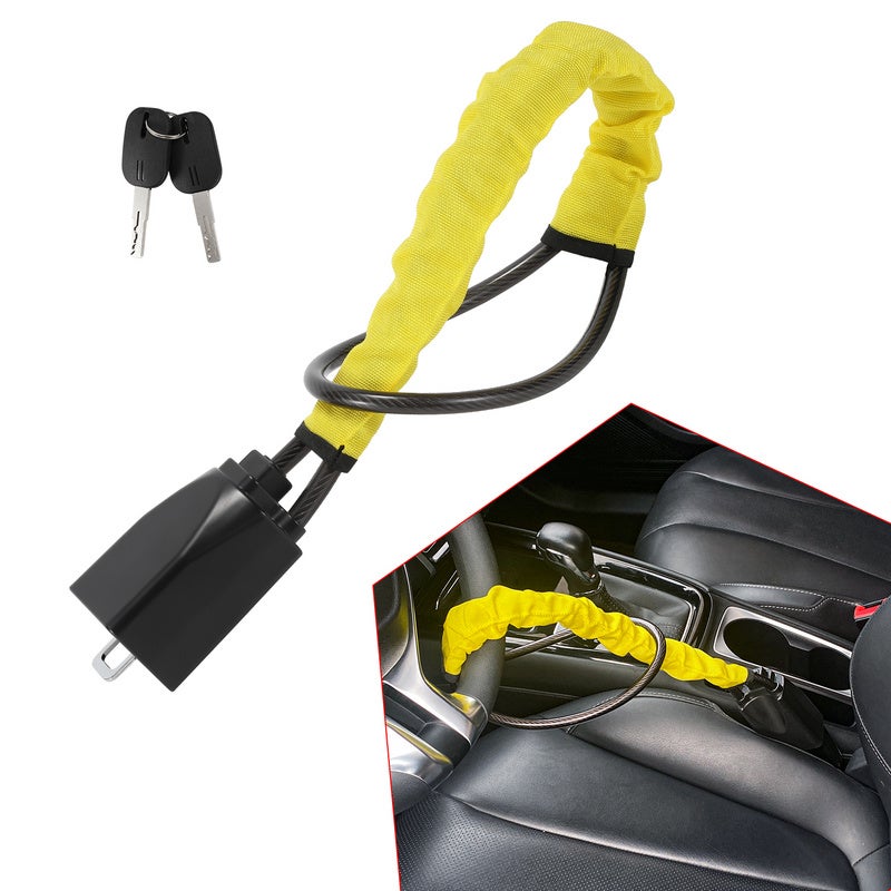 Antivol Voiture Barre De Volant Rétractable T-Lock - Serrure De Sécurité Universelle Jaune