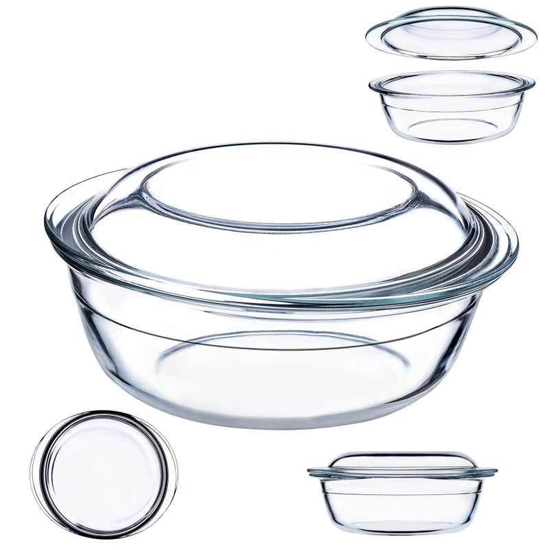 NACZYNIE ŻAROODPORNE 2,2L Z POKRYWKĄ MAŁE DO ZAPIEKANIA OKRĄGŁE SZKLANE