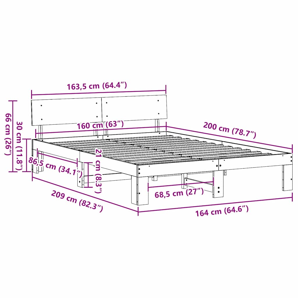 Ramka łóżka Woskowy Brąz 160 x 200 cm Lite drewno sosnowe vidaXL - 3