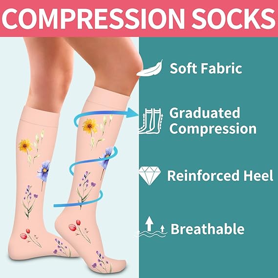 Chaussettes de compression pour femmes et hommes, idéales pour la circulation, la course à pied, l'athlétisme les voyages (S-M) - 5