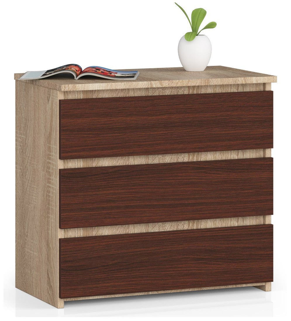 Stolik nocny: 3 szuflady, dąb sonoma/wenge, 60 x 57 cm x 35 cm