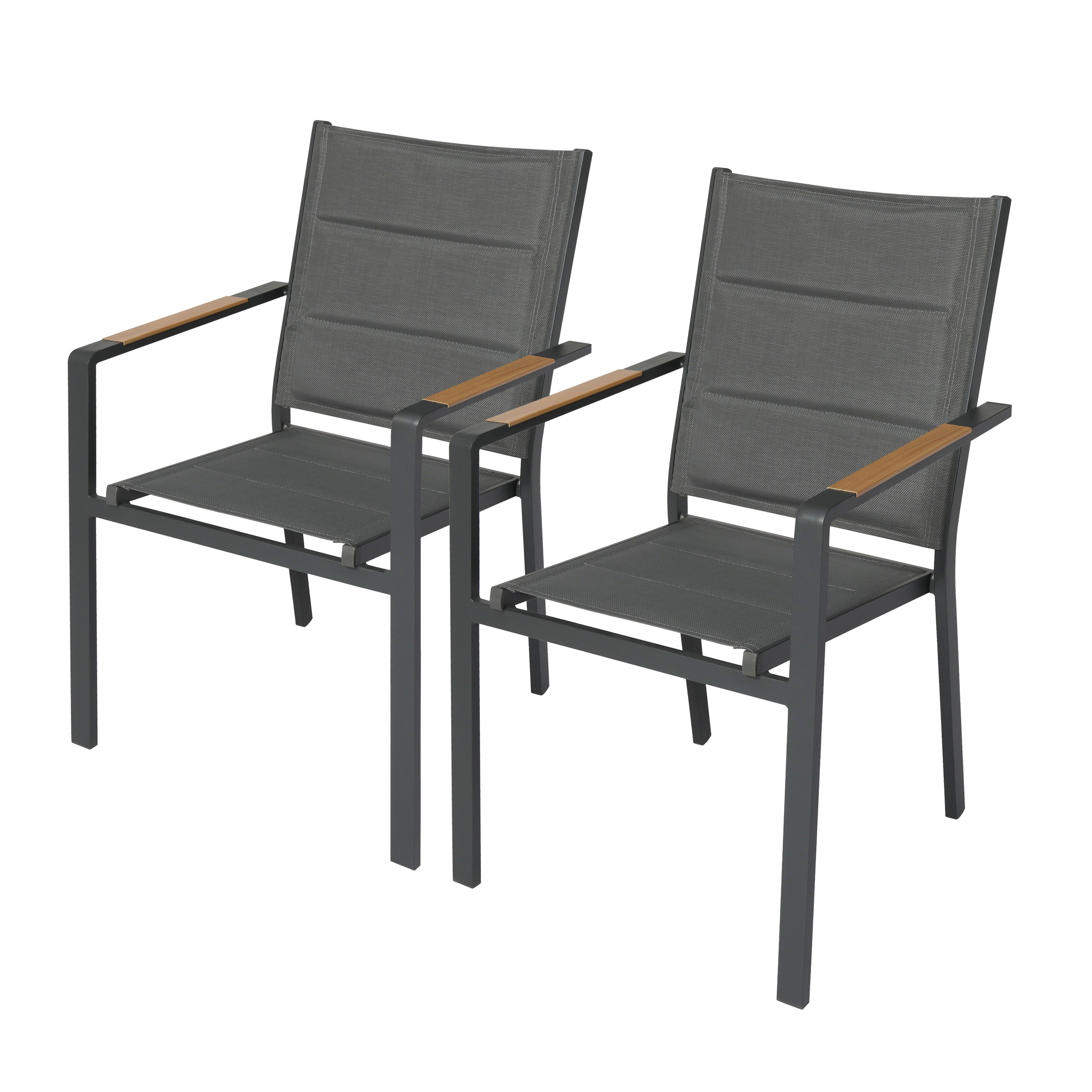 Lot de 2 chaises de jardin en aluminium et textilène gris - 2