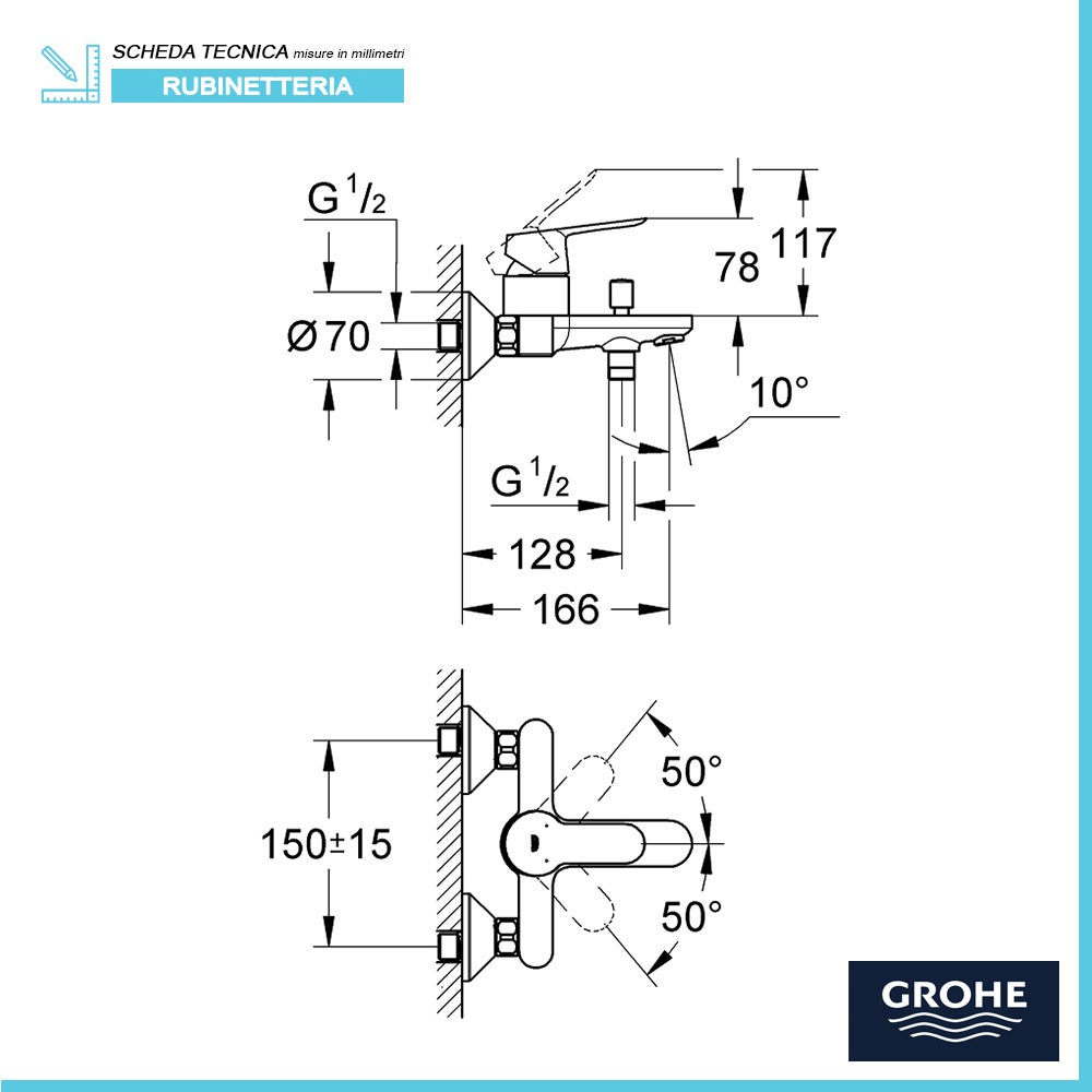 GROHE BauEdge mitigeur bain-douche en laiton chromé extérieur - 2