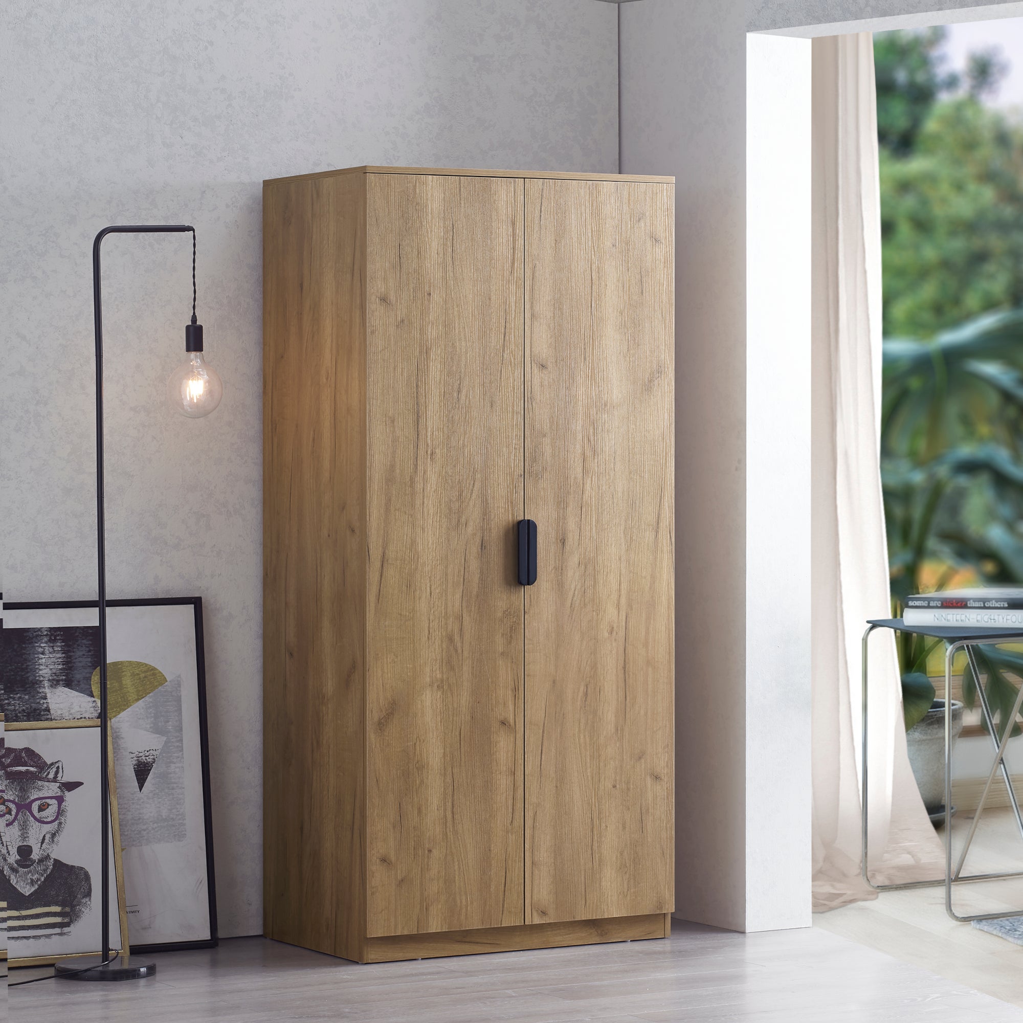 Armoire de chambre Eiselfing 1 penderie et 1 étagère MDF 176 x 80 x 52 cm effet chêne [en.casa] - 3