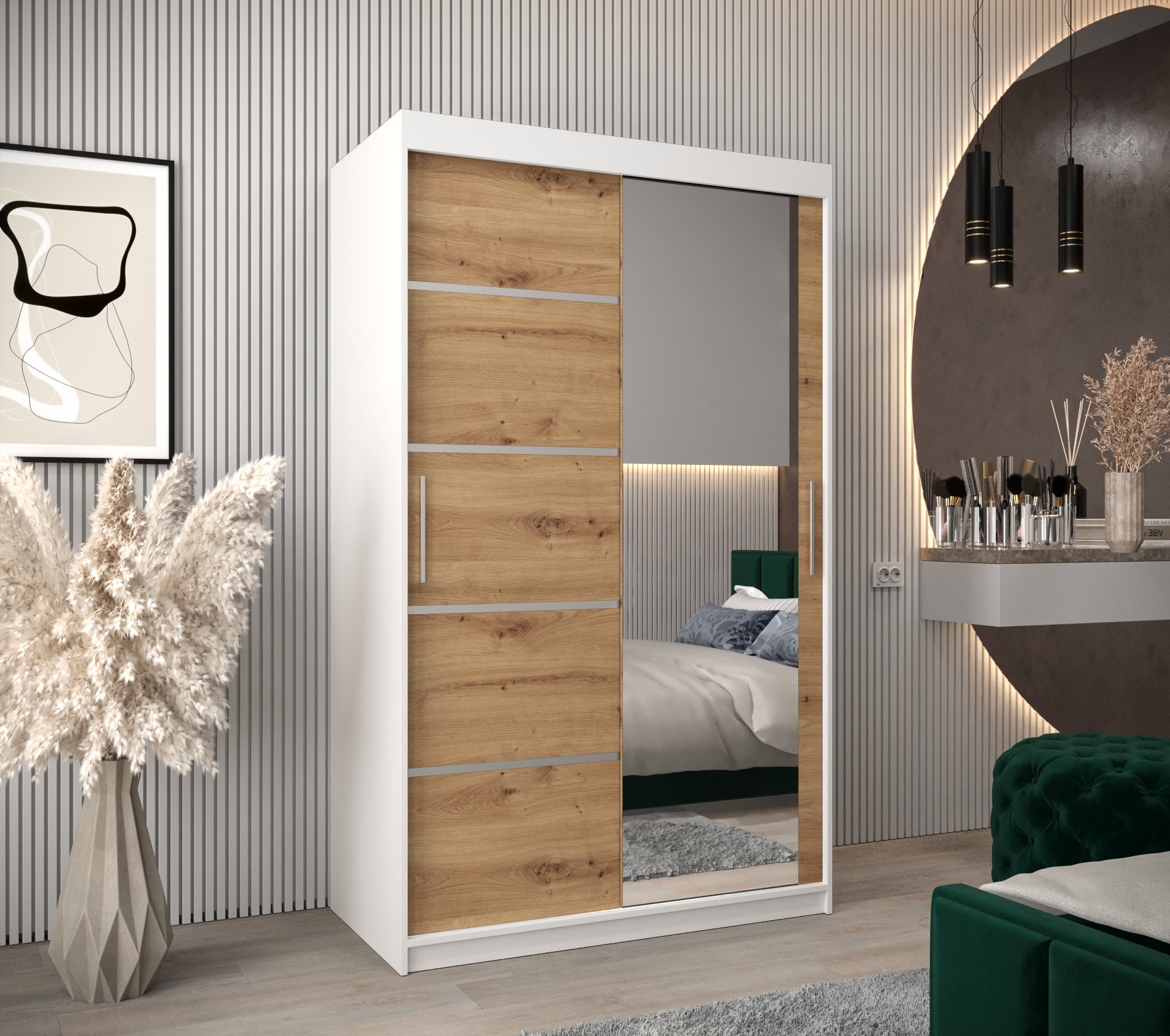Szafa przesuwna garderoba Verona 2 120 x 62 x 200 cm Biały + Artisan - Abiks Meble