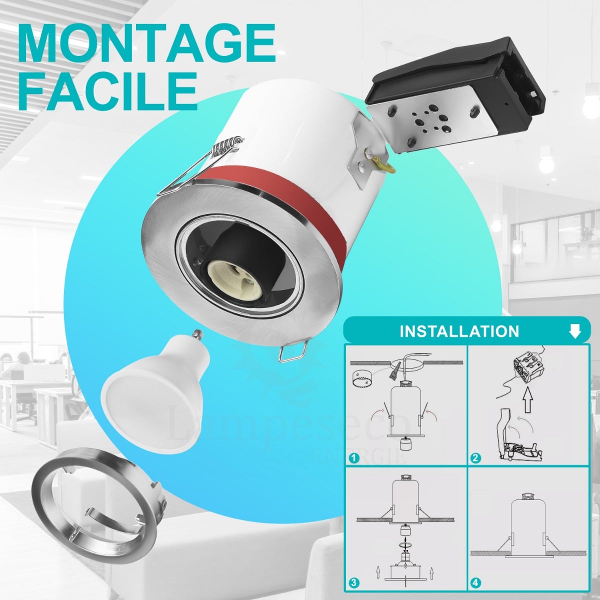 Support de spot BBC Orientable Alu Brossé diametre 100mm avec douille GU10 automatique ref. 819 - 3