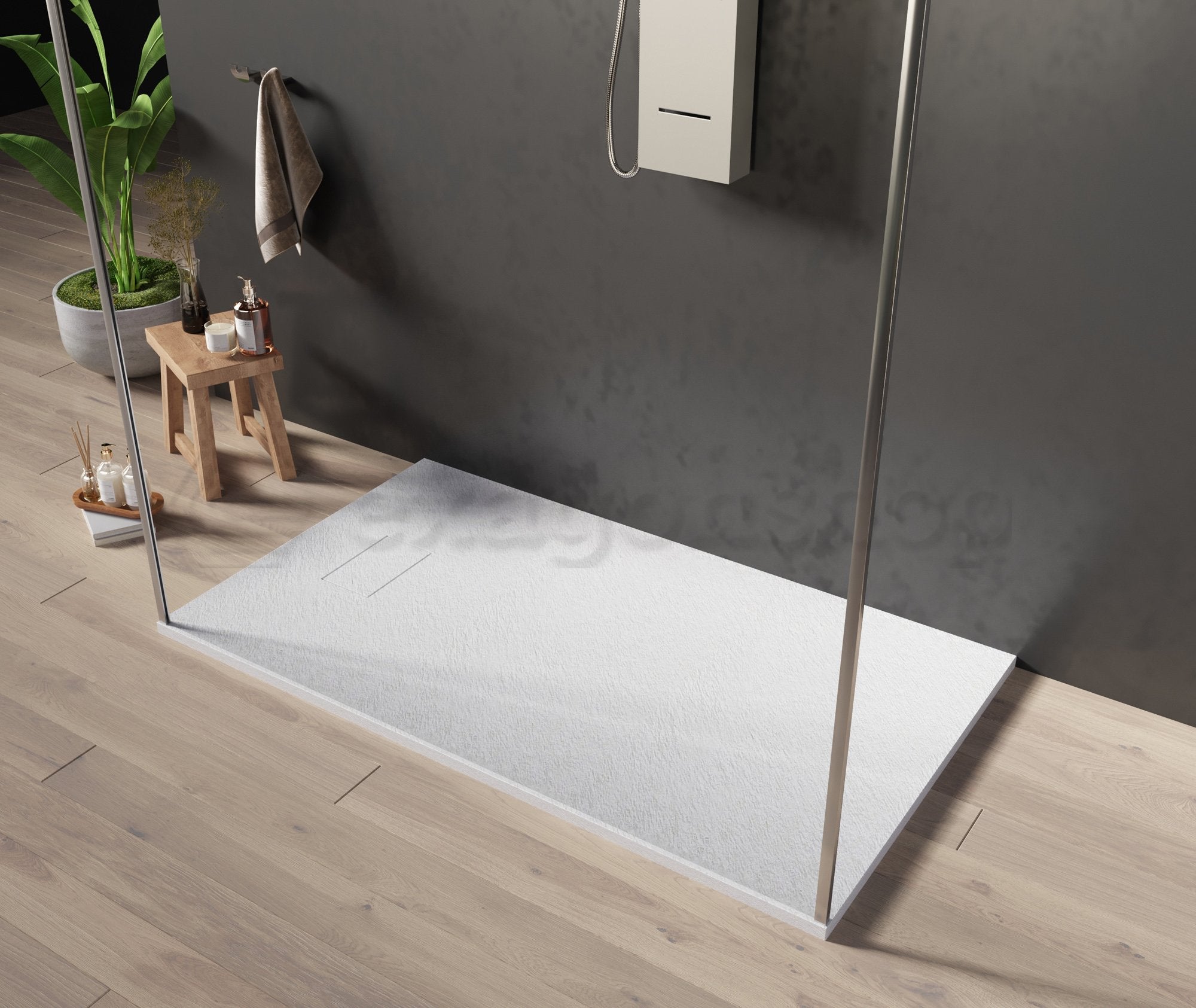 Piatto Doccia 90x70 Spessore 26 mm In SMC Effetto Pietra Bianco Quarzo - 3