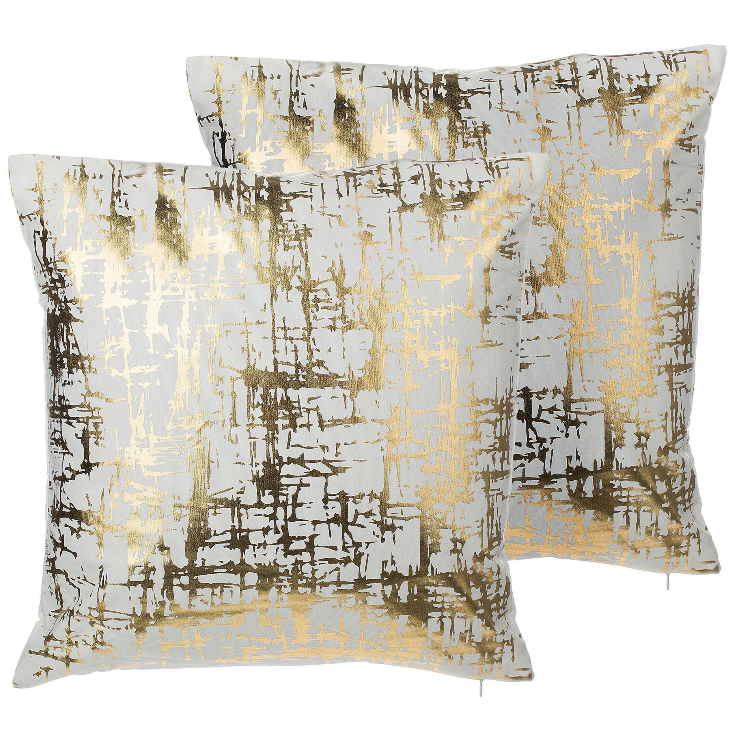Beliani conjunto de 2 cojines gardenia algodón 45 x 45 cm abstracto dorado