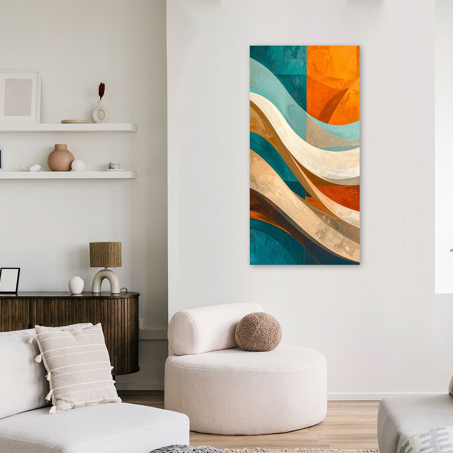 Obraz do salonu sypialni biura, Fale abstrakcja turkusowy i pomarańczowy 40x80 - 2