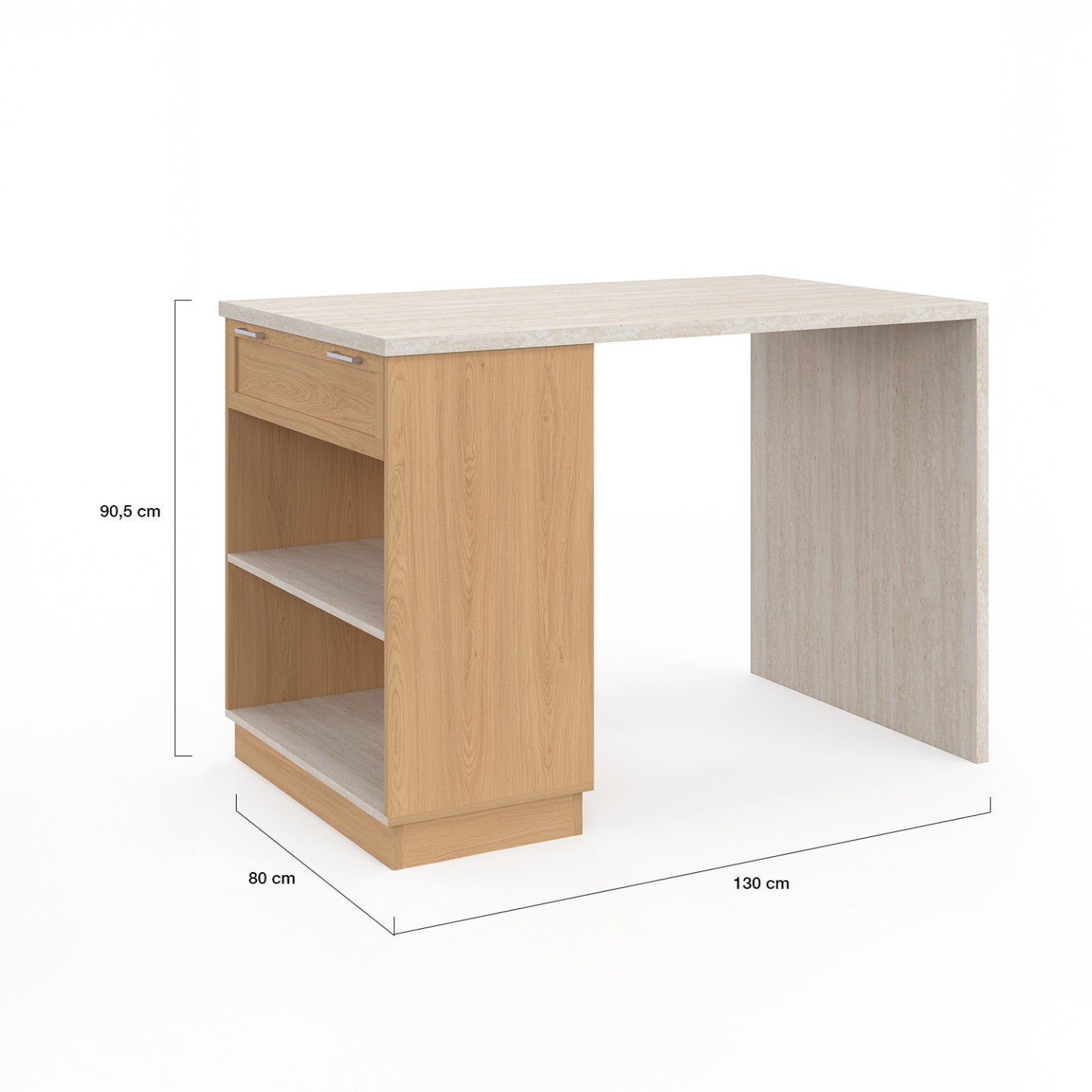 Ilot central mange-debout 4 personnes VITO 130 cm bois et plateau effet travertin - 5