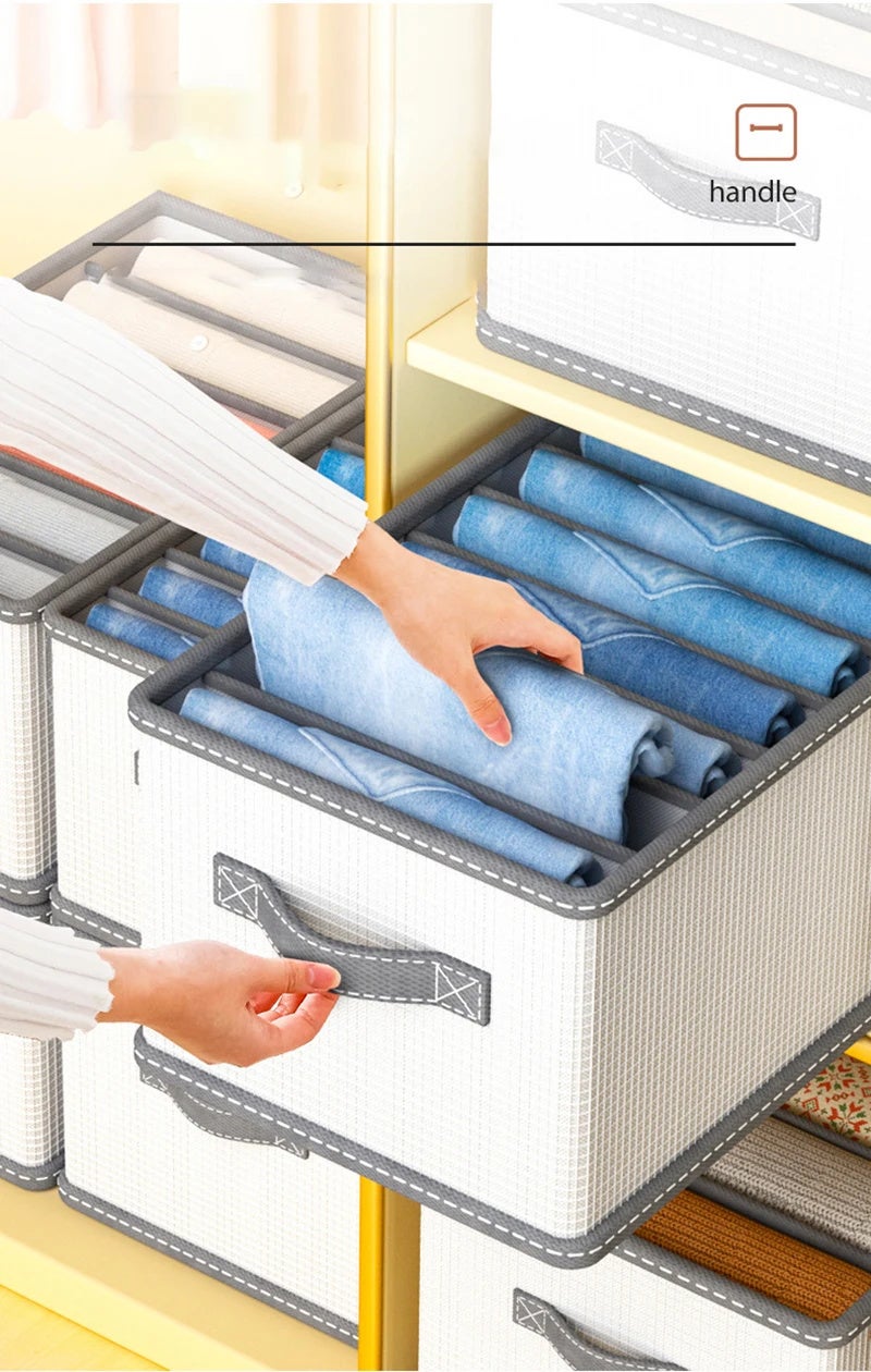 2 boîtes de rangement pliables à 9 grilles pour pantalons épais, organisateurs de placard, rangement pour jeans, sweat-shirts, chemises - 8