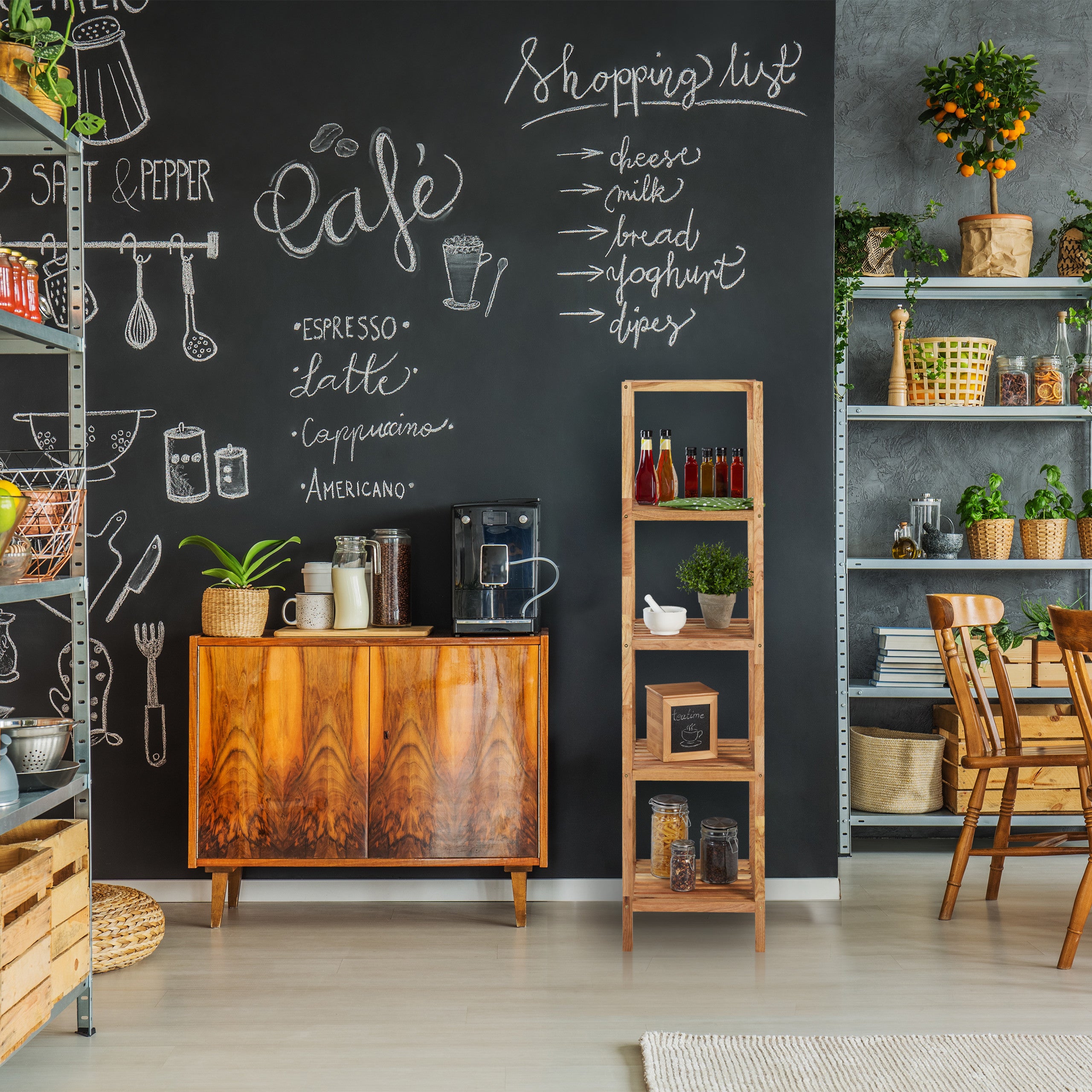 Étagère de salle de bain noyer, HLP 145x36x36 cm, 5 niveaux, carré, cuisine, colonne bois, rangement, nature, Relaxdays - 5