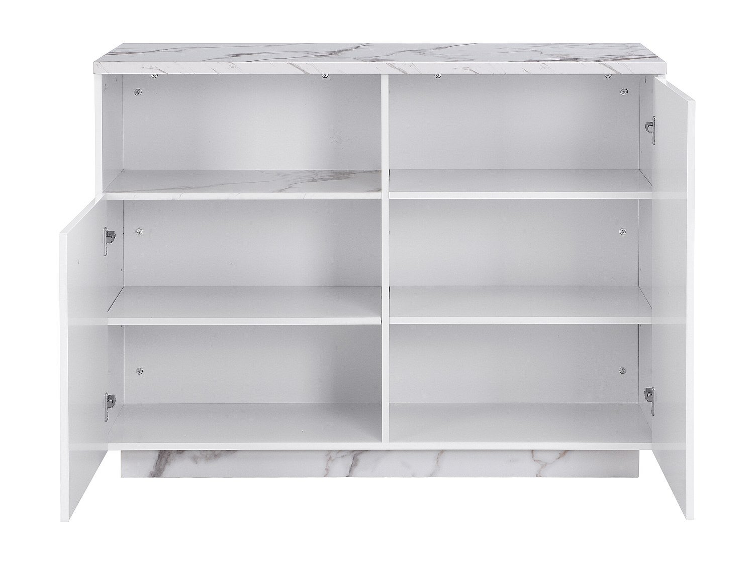 Ilot central de cuisine avec 2 portes et 1 niche en MDF - Effet marbre blanc - CORELINA - 3