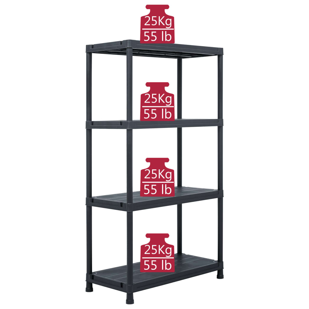 Étagère de rangement 4 niveaux 100 kg Plastique 60x30x138 cm Salon Cuisine Terrasse Sécurisée Noir –ComfortXL - 6