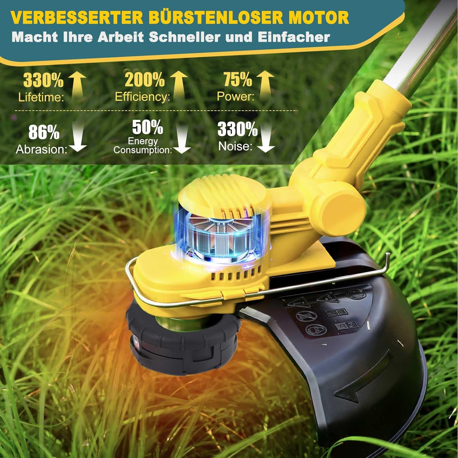 Débroussailleuse batterie avec brosse désherbante, coupe-bordures sans fil 2-en-1, outil jardin pour nettoyage des mauvaises herbes, allées et pavés - 2