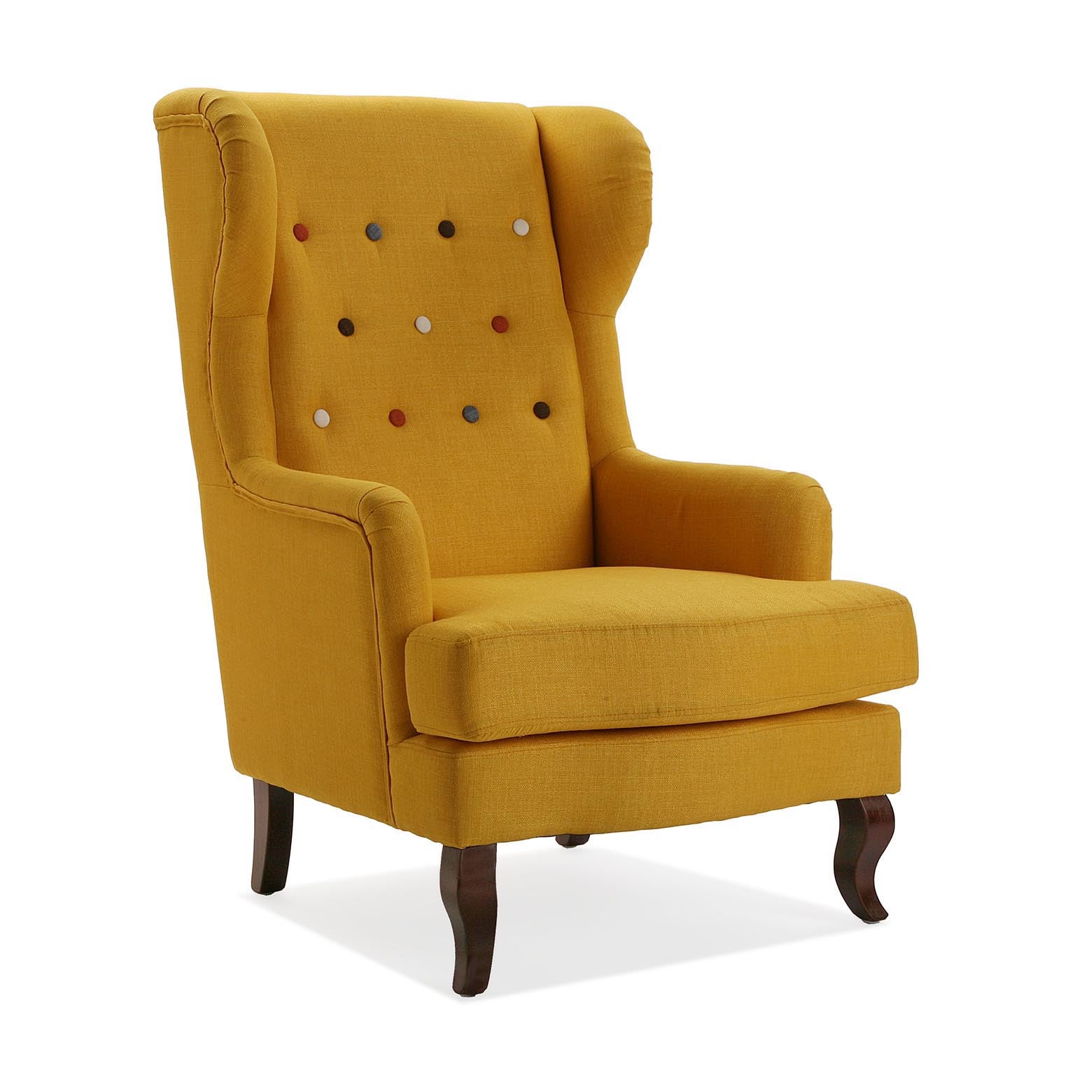 Versa botones butaca orejera para salón o dormitorio. sillón lectura diseño vintage, amarillo, 103x62x68cm