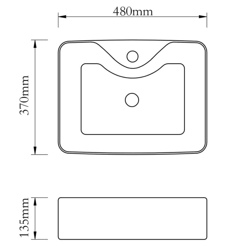 Vasque carré à trou pour robinet céramique blanc pour salle de bain vidaXL - 3