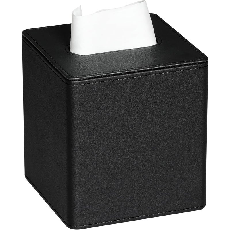 Kwadratowe pudełko na chusteczki ze skóry ekologicznej z magnetycznym zamknięciem (czarne)