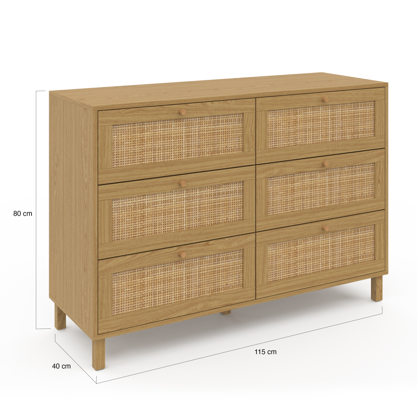 Commode 6 tiroirs HANAE 115 cm effet naturel cannage - 5