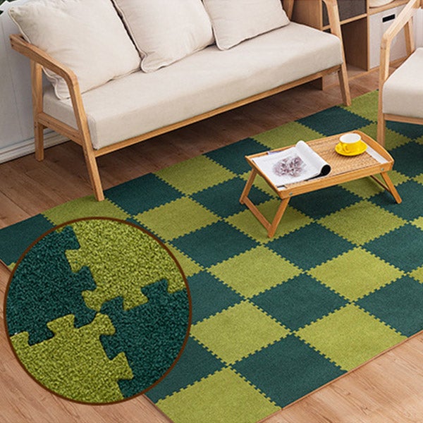 częściowy welurowy dywan patchworkowy kwadratowy dywan podłogowy salonu sypialni dźwiękoszczelny można przycinać wymiar ciemnozielony ciemnozielonym