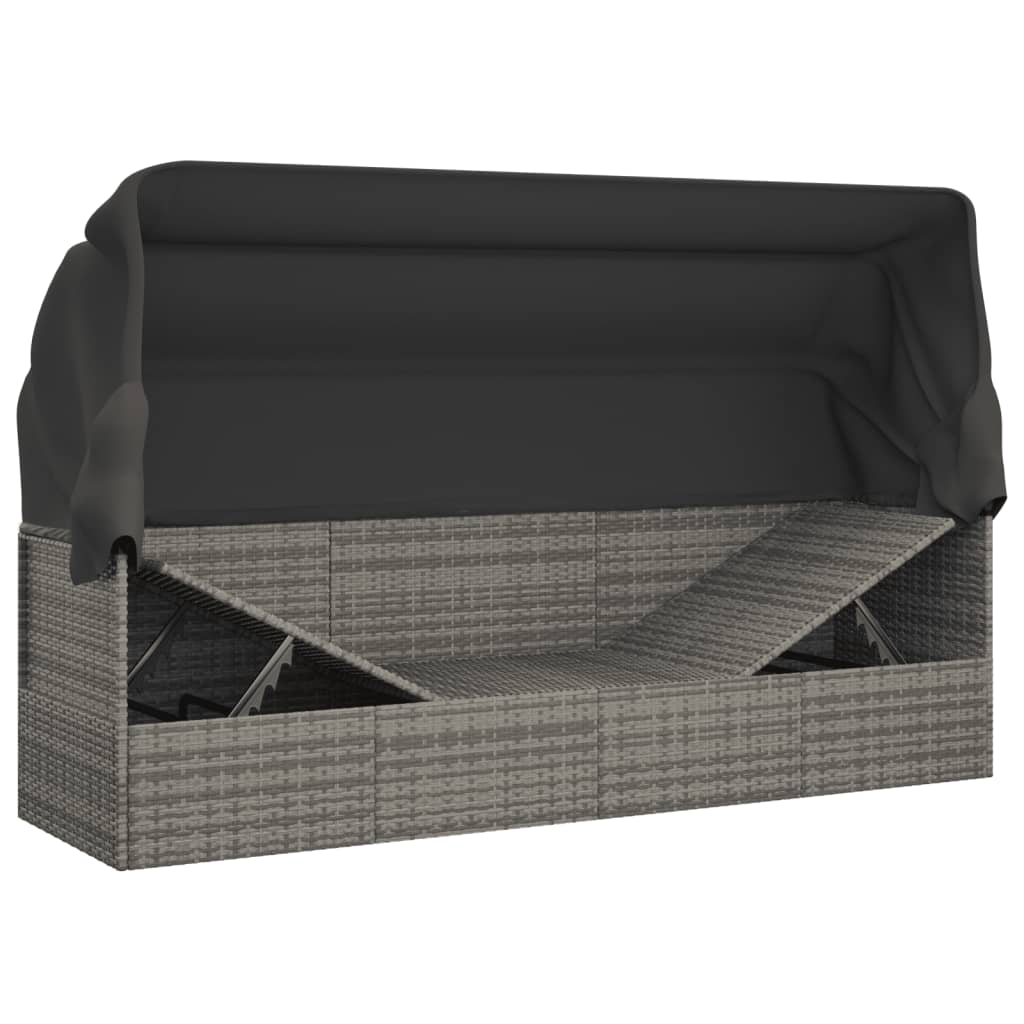 vidaXL Lit de salon d'extérieur toit et coussins Gris Résine tressée - 9