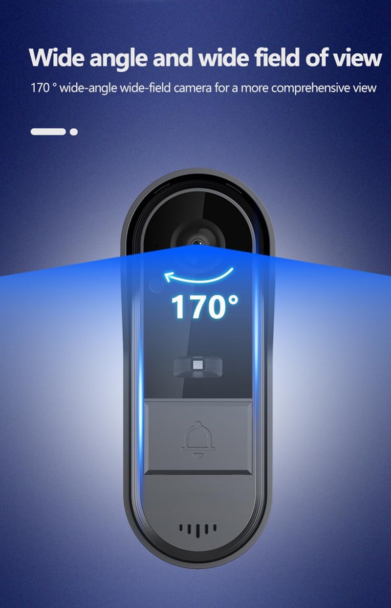 Caméra de sonnette sans fil, caméra de sonnette étanche avec écran de surveillance, interphone audio et vidéo bidirectionnel, angle de vision de 170° - 4