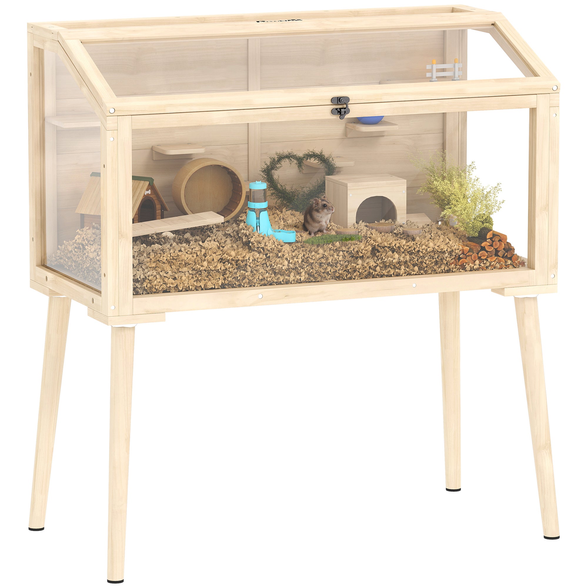 Image showcasing Cage hamster habitats pour rongeur bois FSC toit ouvrable 7 plateformes ...