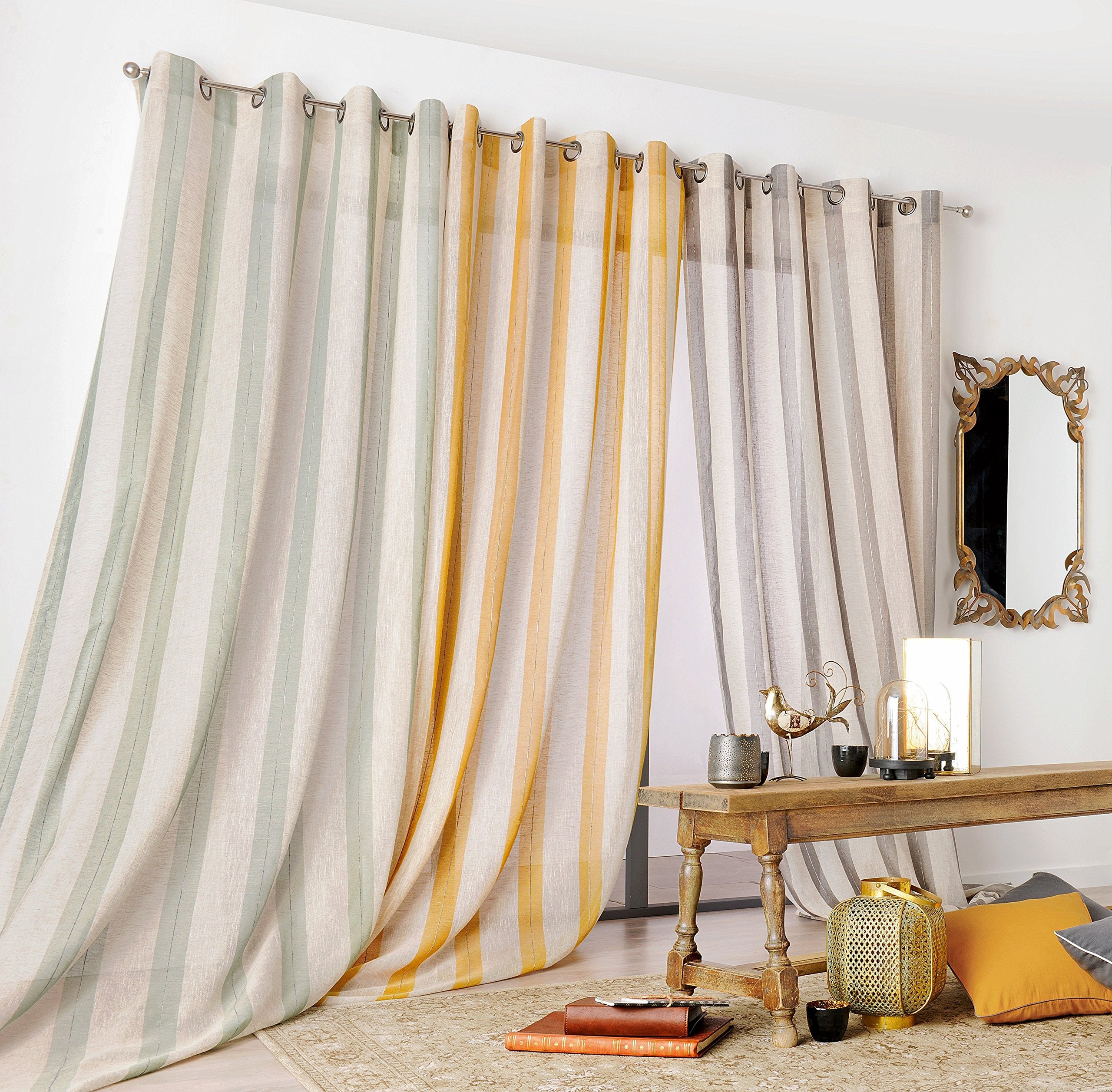 Voilage Fantaisie avec des Rayures Verticales - Bleu Canard - 150x280 cm - Lin - 3