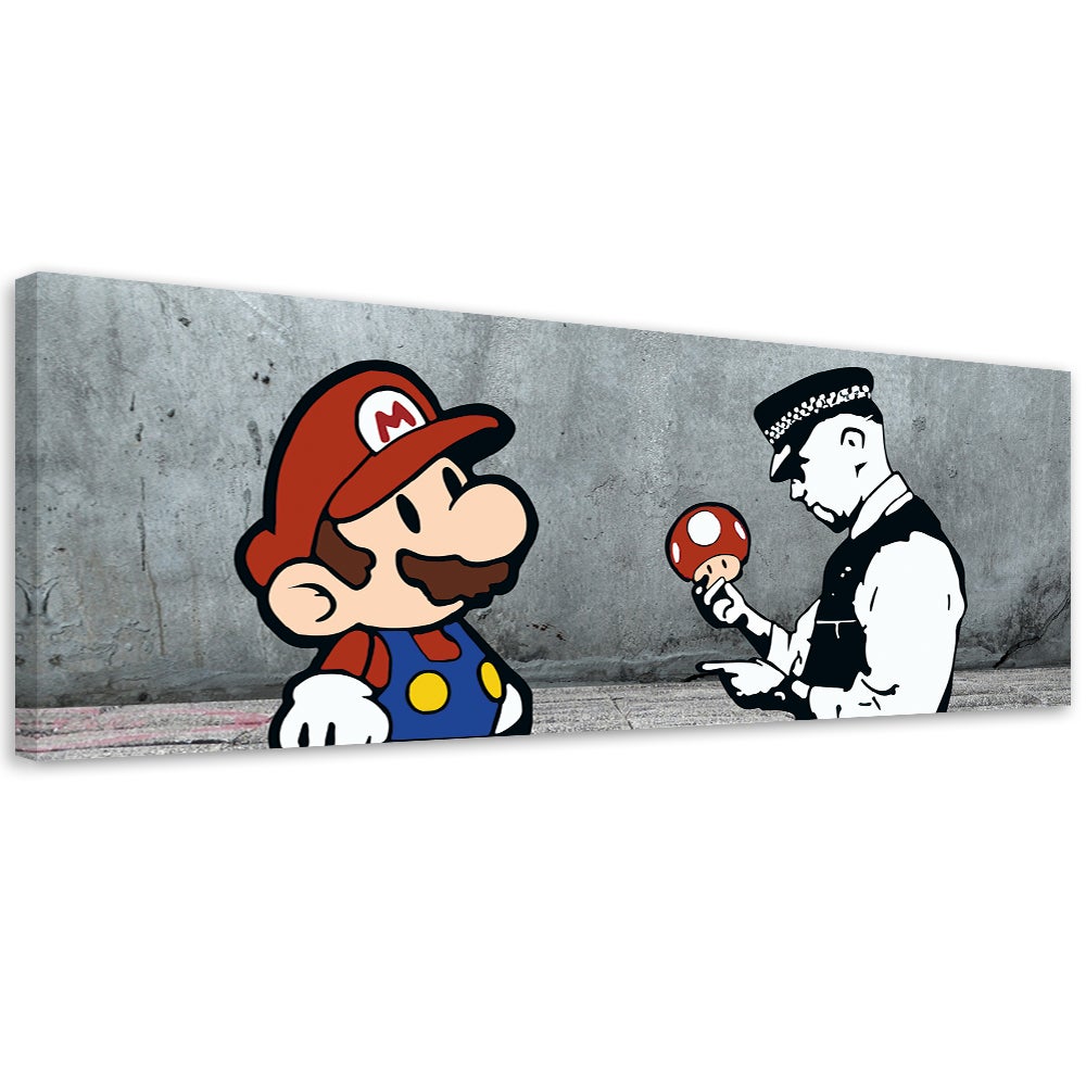 Obraz na płótnie, Banksy Mario i Policjant 90x30