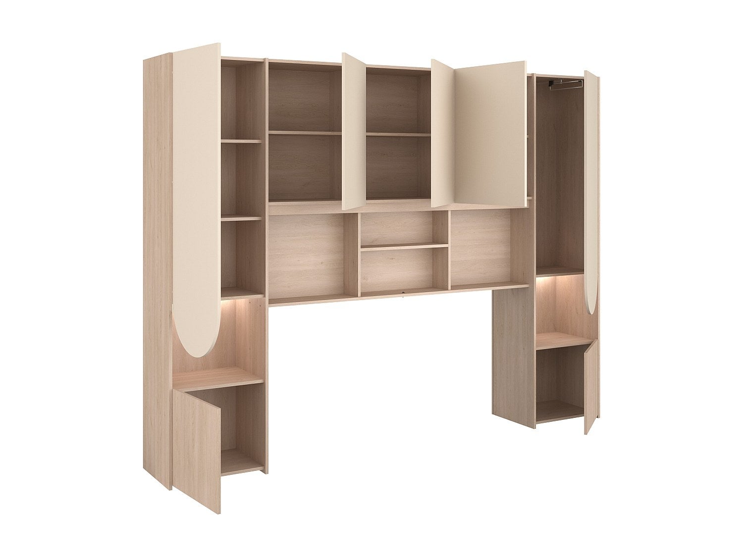 Pont de lit avec rangements – Avec LEDs – L266 cm – Beige et naturel - DOMELITO - 6