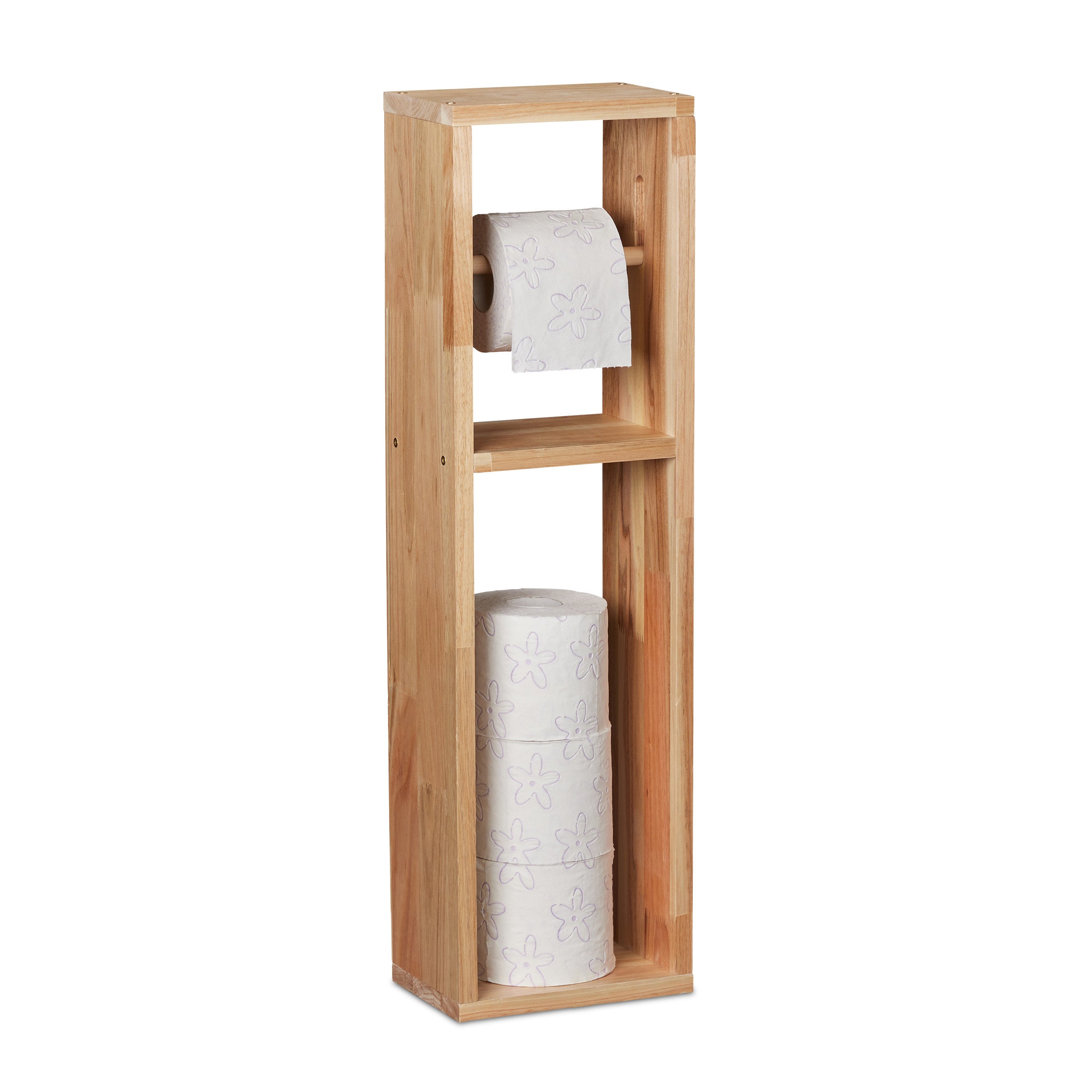 Lot Support Papier Toilette + Rangement Bambou - Pour 4 Rouleaux - Fixation Murale Et Libre - 8