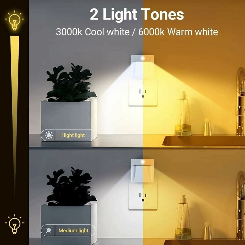 Luci notturne a LED [confezione da 2], luci notturne plug-in, tre livelli di luminosità regolabili, con sensore tramonto-alba (luce calda). | Leroy Merlin