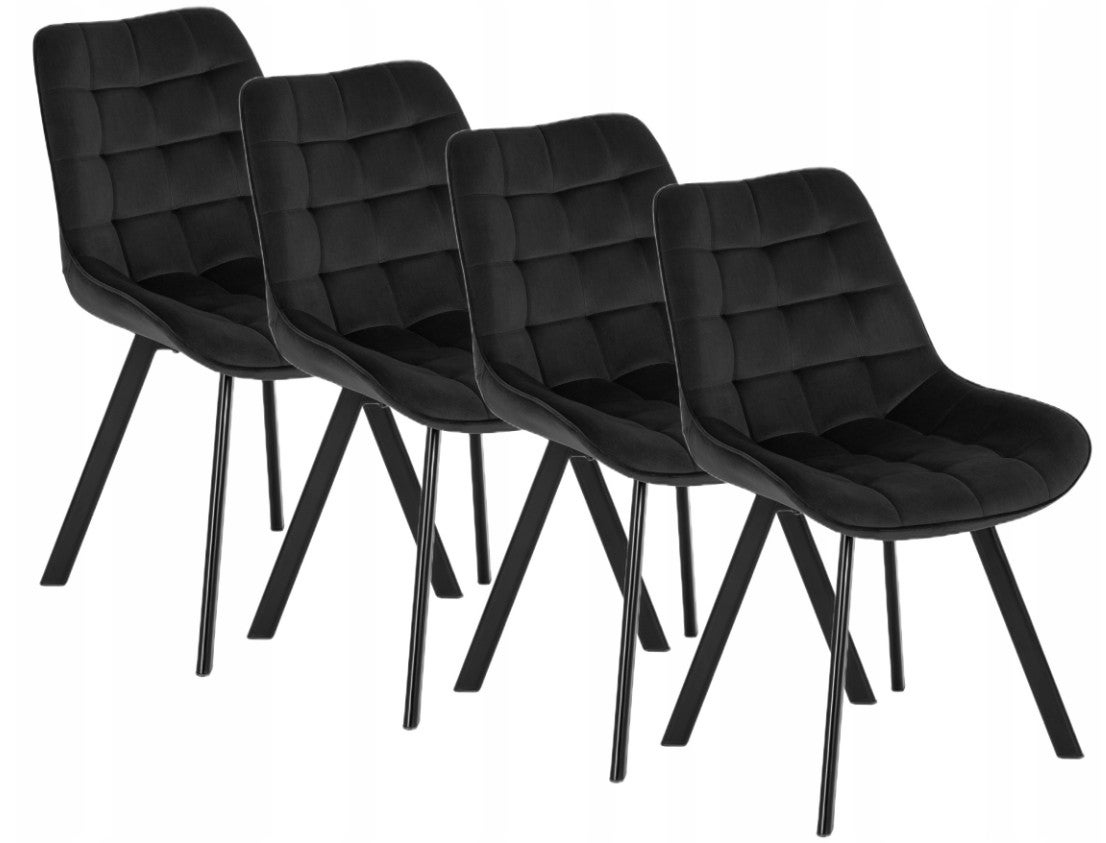 Zestaw 4 Krzeseł Tapicerowanych Welurowych Komplet Do Jadalni Czarne RICK