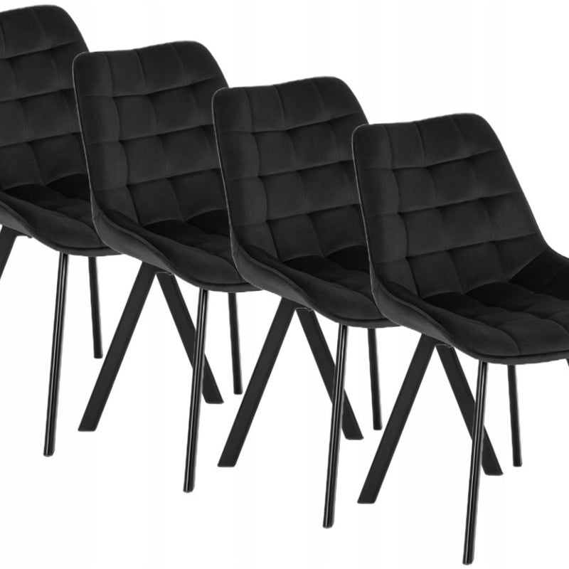 Zestaw 4 Krzeseł Tapicerowanych Welurowych Komplet Do Jadalni Czarne RICK