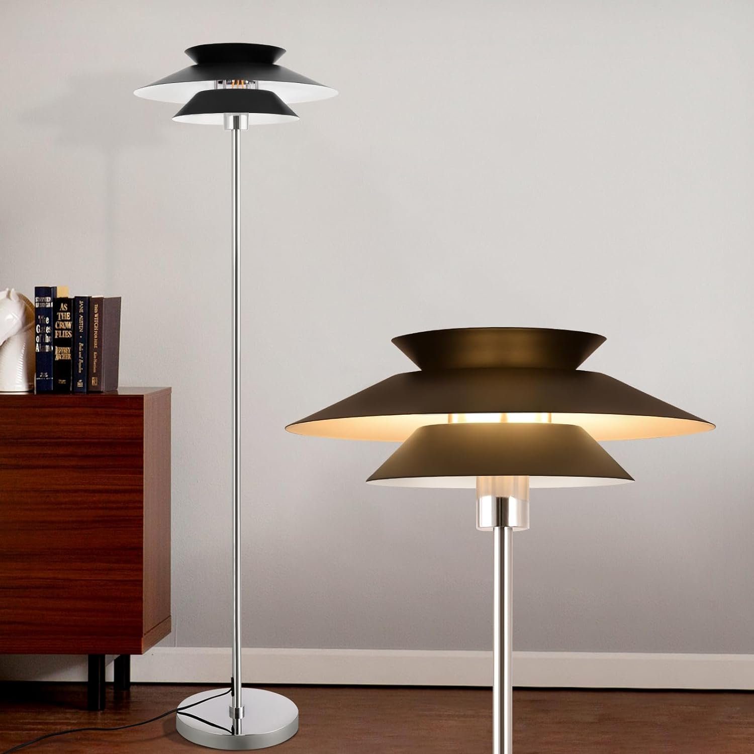ZMH Lampadaire E27 vintage lampe sur pied noire commande au pied métal Industriel 145cm (Chambre/Bureau) - 2